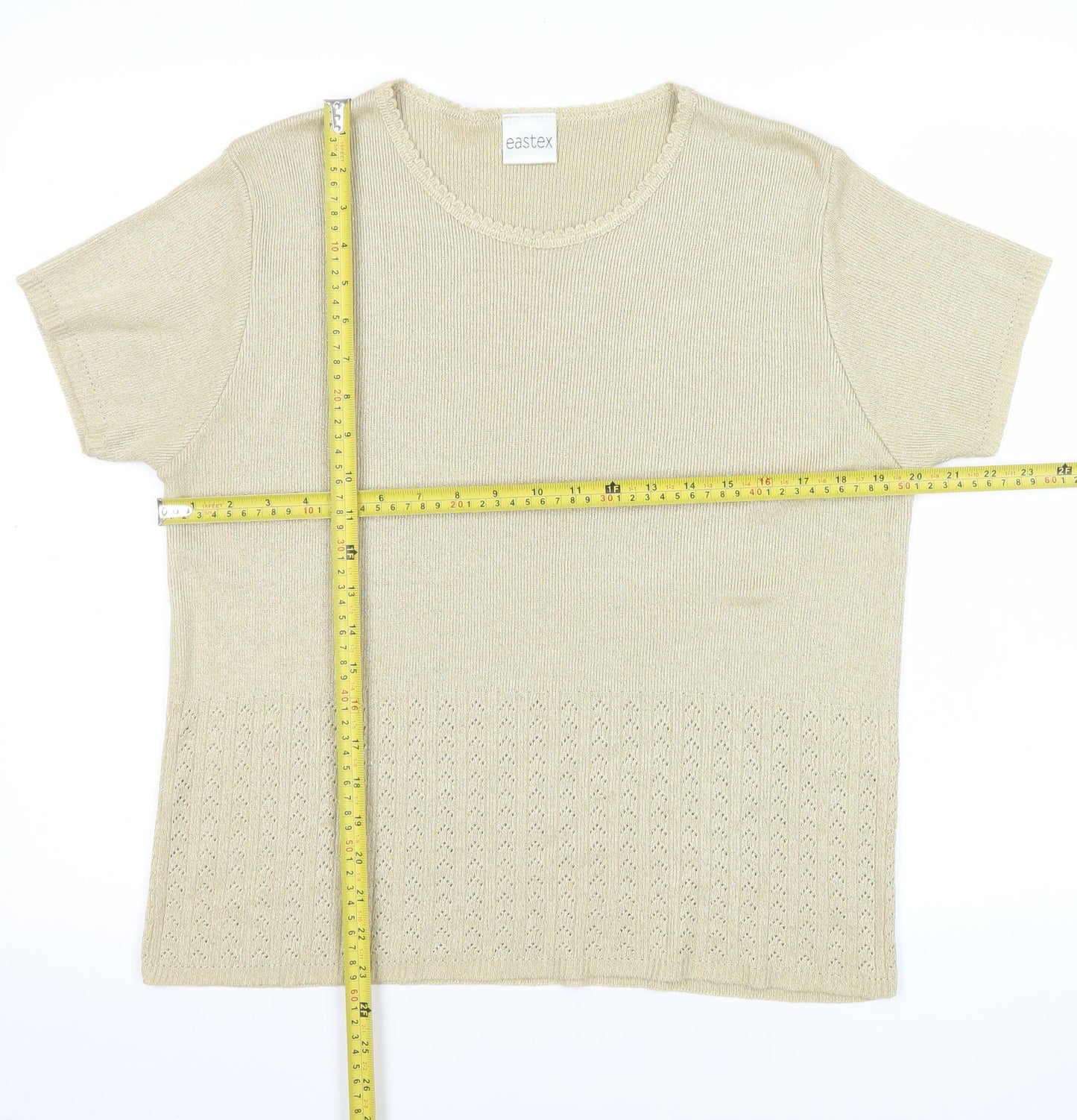 Eastex Women Beige Knit Short Sleeve T-Shirt L