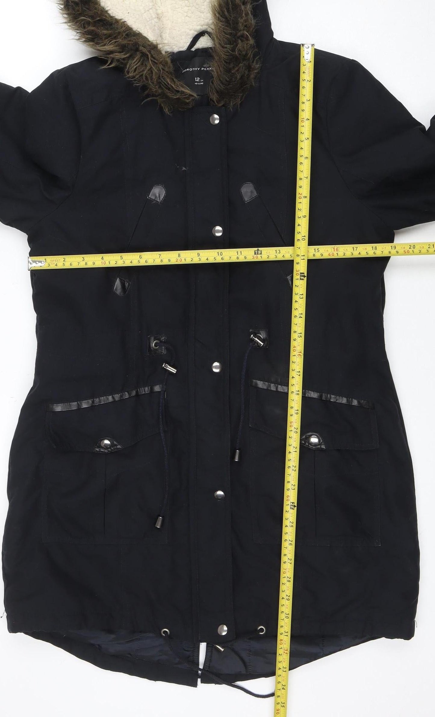 Dorothy Perkins Women’s Black Faux Fur Hooded Parka Coat Size 12