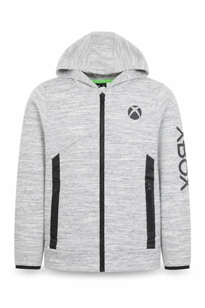 Front view of Xbox boys’ grey full zip hoodie 10-11 years 146cm cotton blend