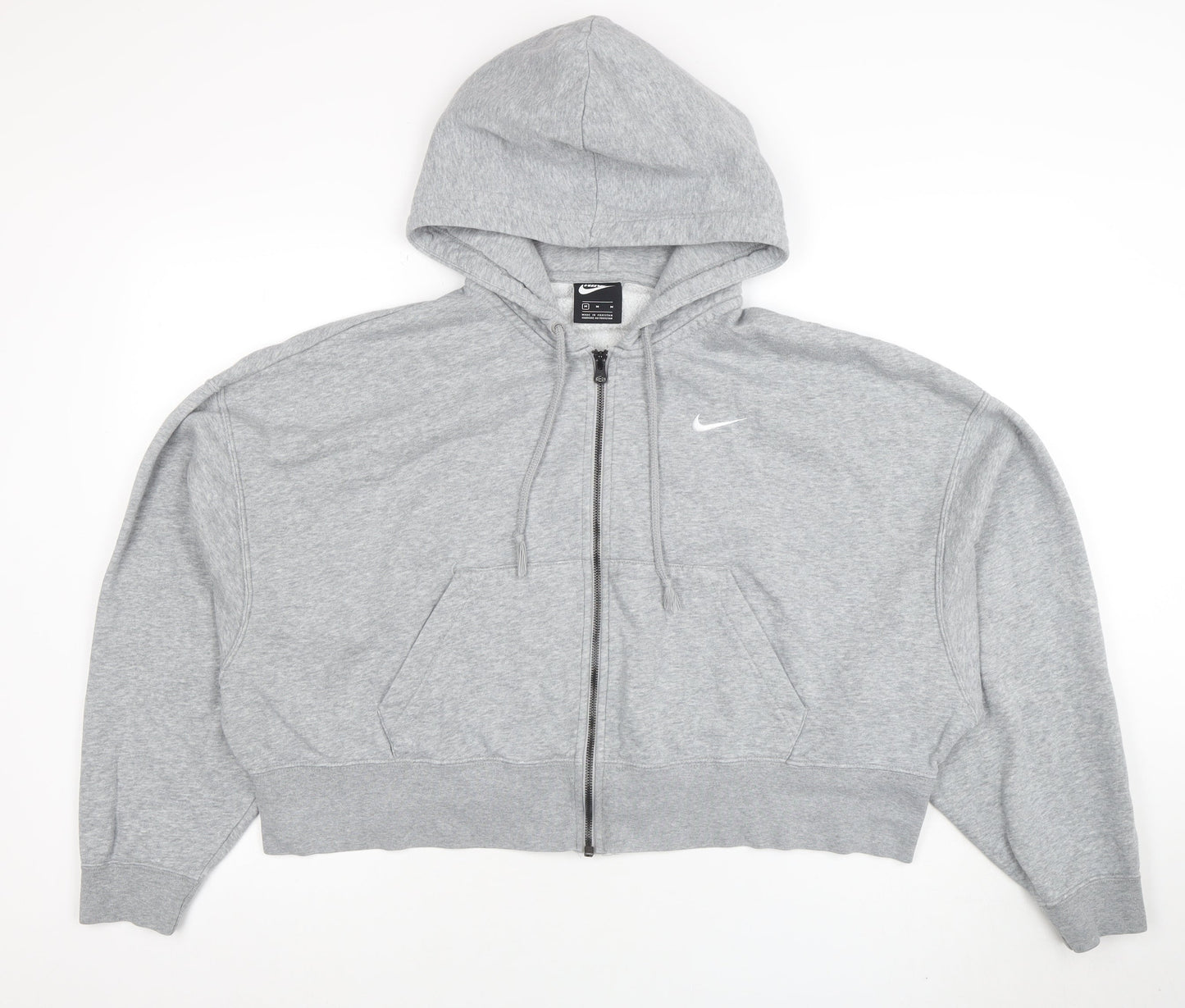 Nike Women Grey Full Zip Hoodie M Cotton Blend Logo Sportswear
