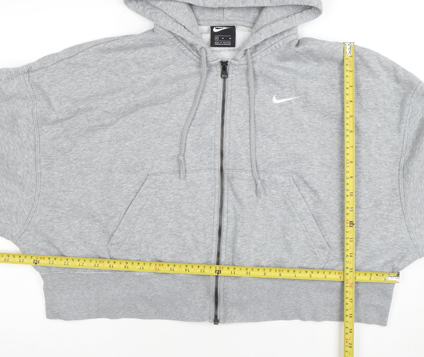 Nike Women Grey Full Zip Hoodie M Cotton Blend Logo Sportswear