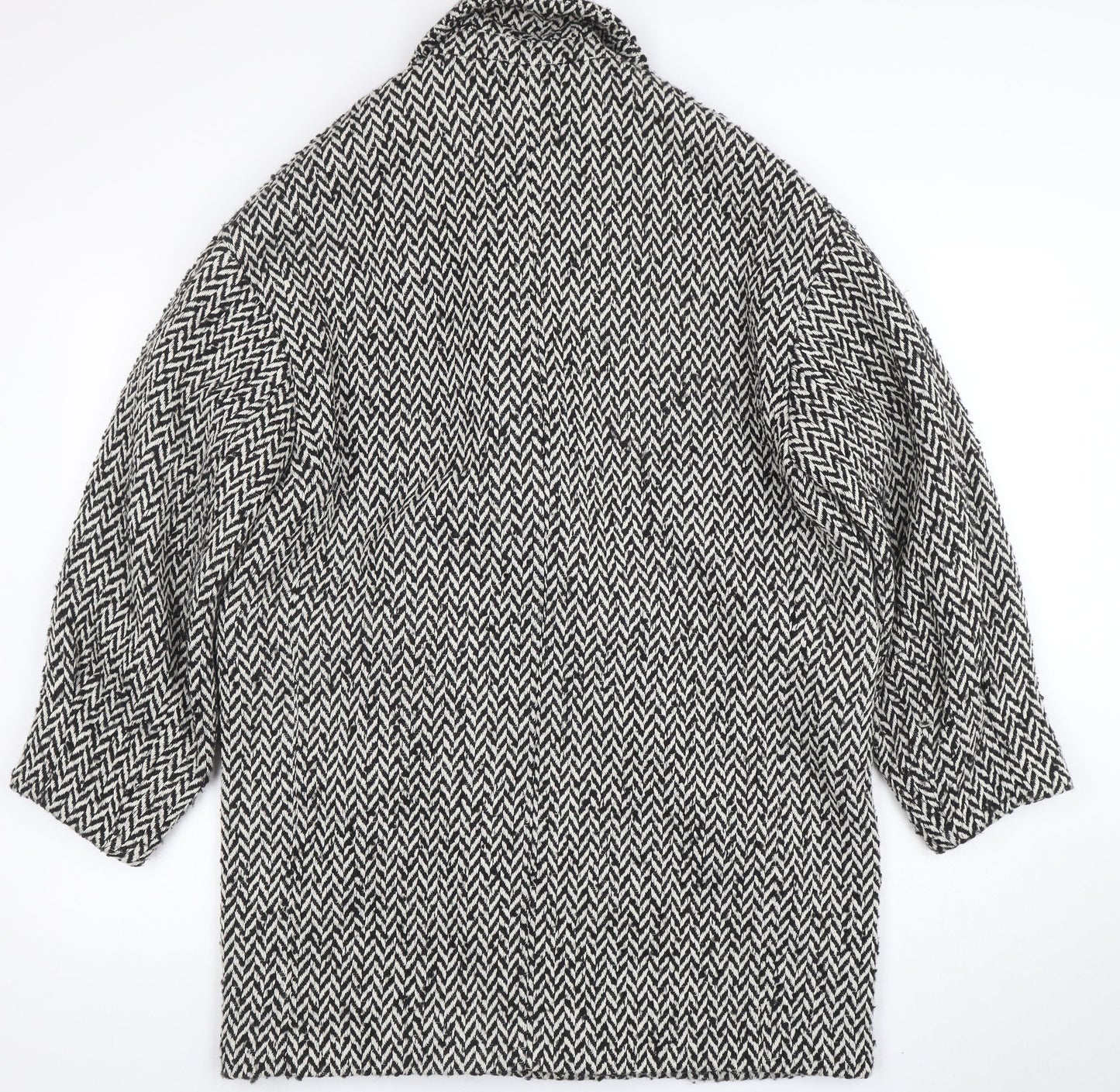 Mango Women’s Black Herringbone Wool Blend Mid-Length Coat Size M