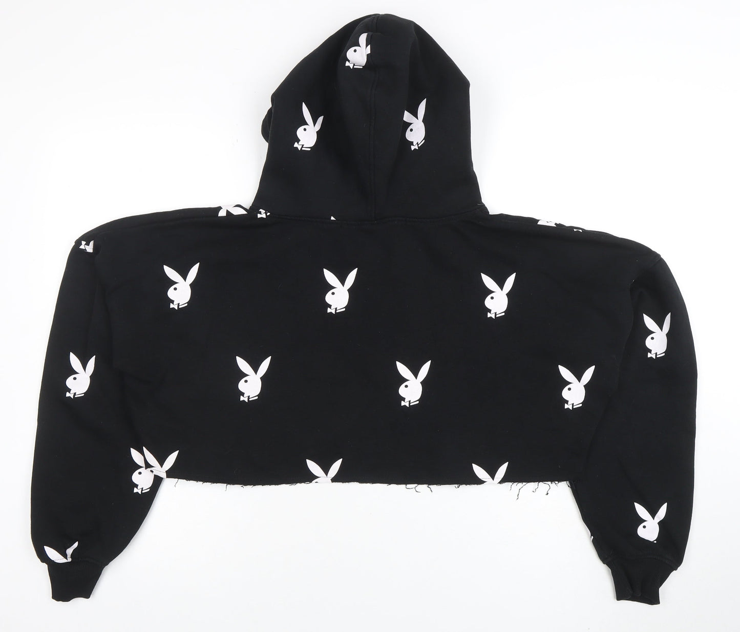 Playboy x Missguided Womens Black Cropped Hoodie UK 10 Hooded Pullover