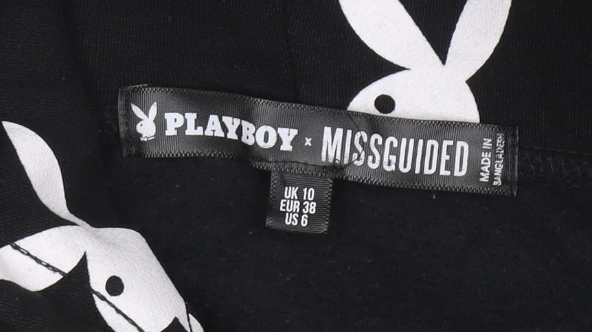 Playboy x Missguided Womens Black Cropped Hoodie UK 10 Hooded Pullover