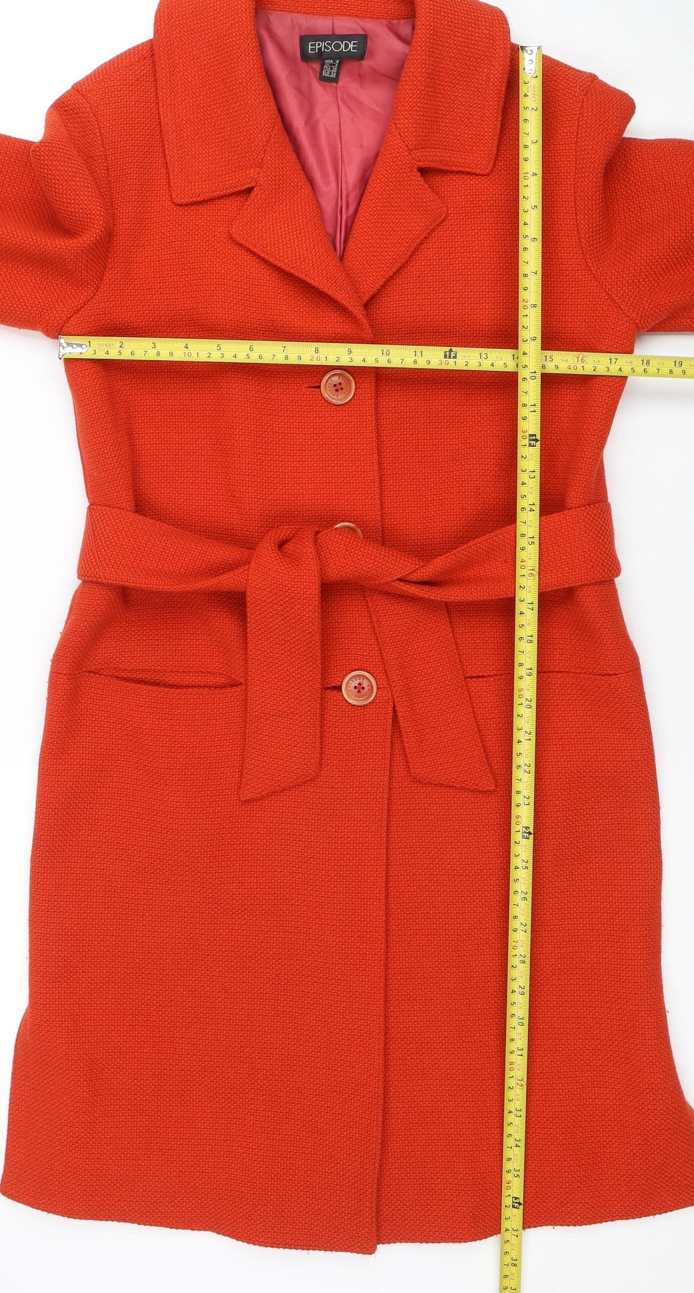 Episode Women's Red Belted Trench Coat Size 8 Classic Mid-Length