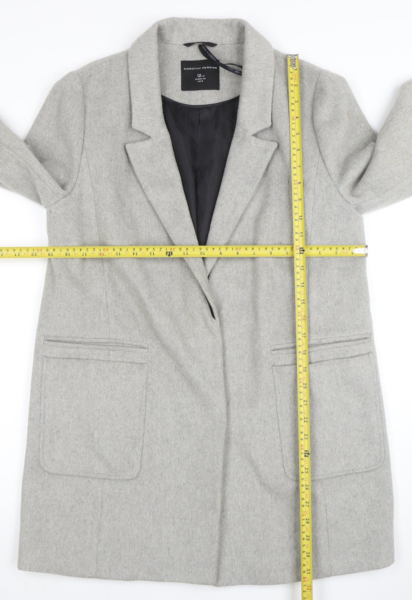 Dorothy Perkins Women Grey Size 12 Classic Wool Blend Blazer Coat