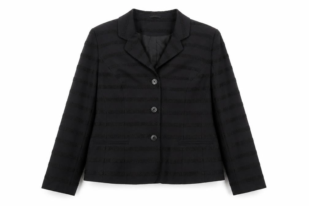 Front view of ALEX & Co. Women's Black Wool Blend Striped Blazer UK 16 Classic Fit