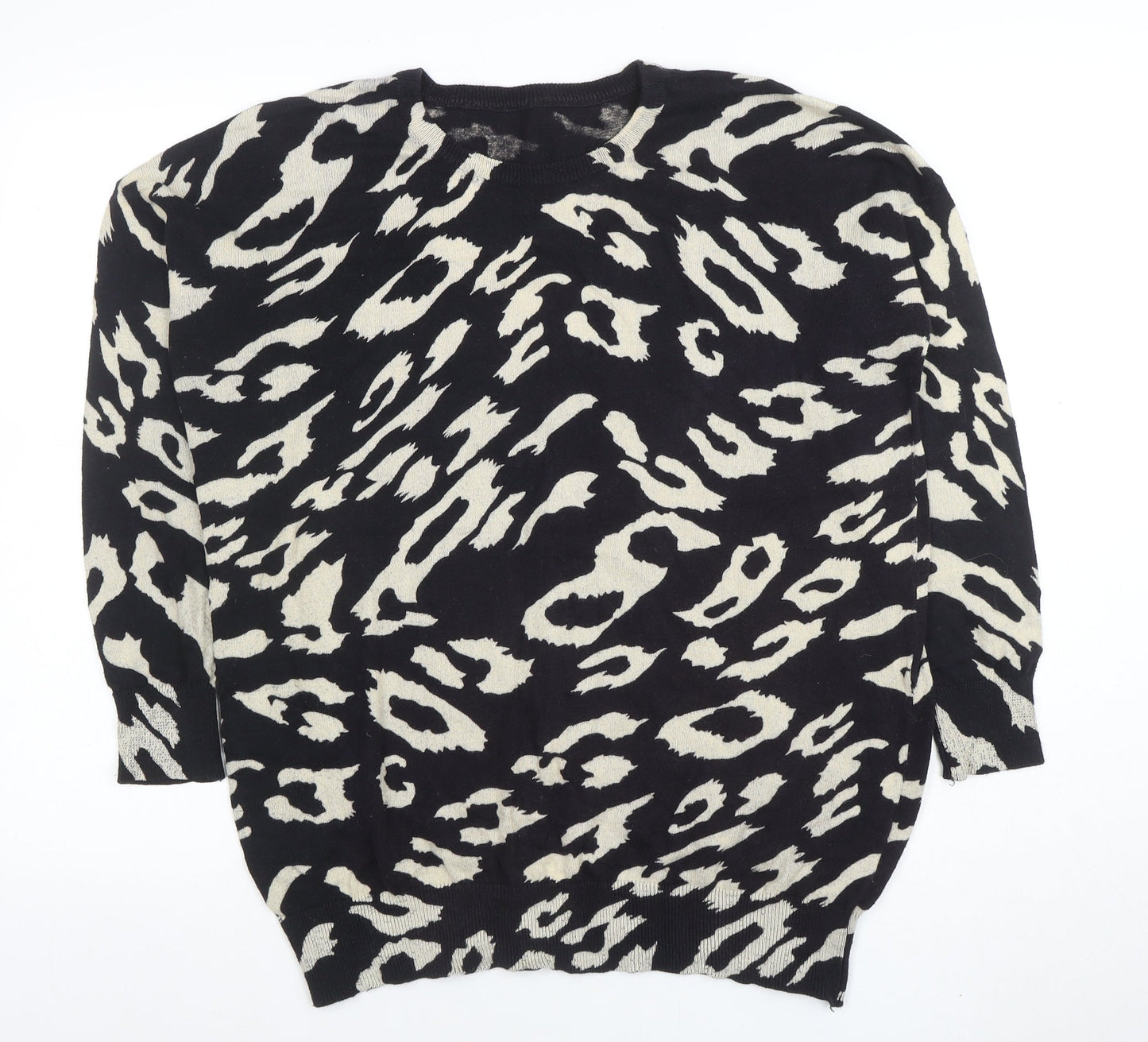 Wallis Women's Black Animal Print Cotton Jumper Size S