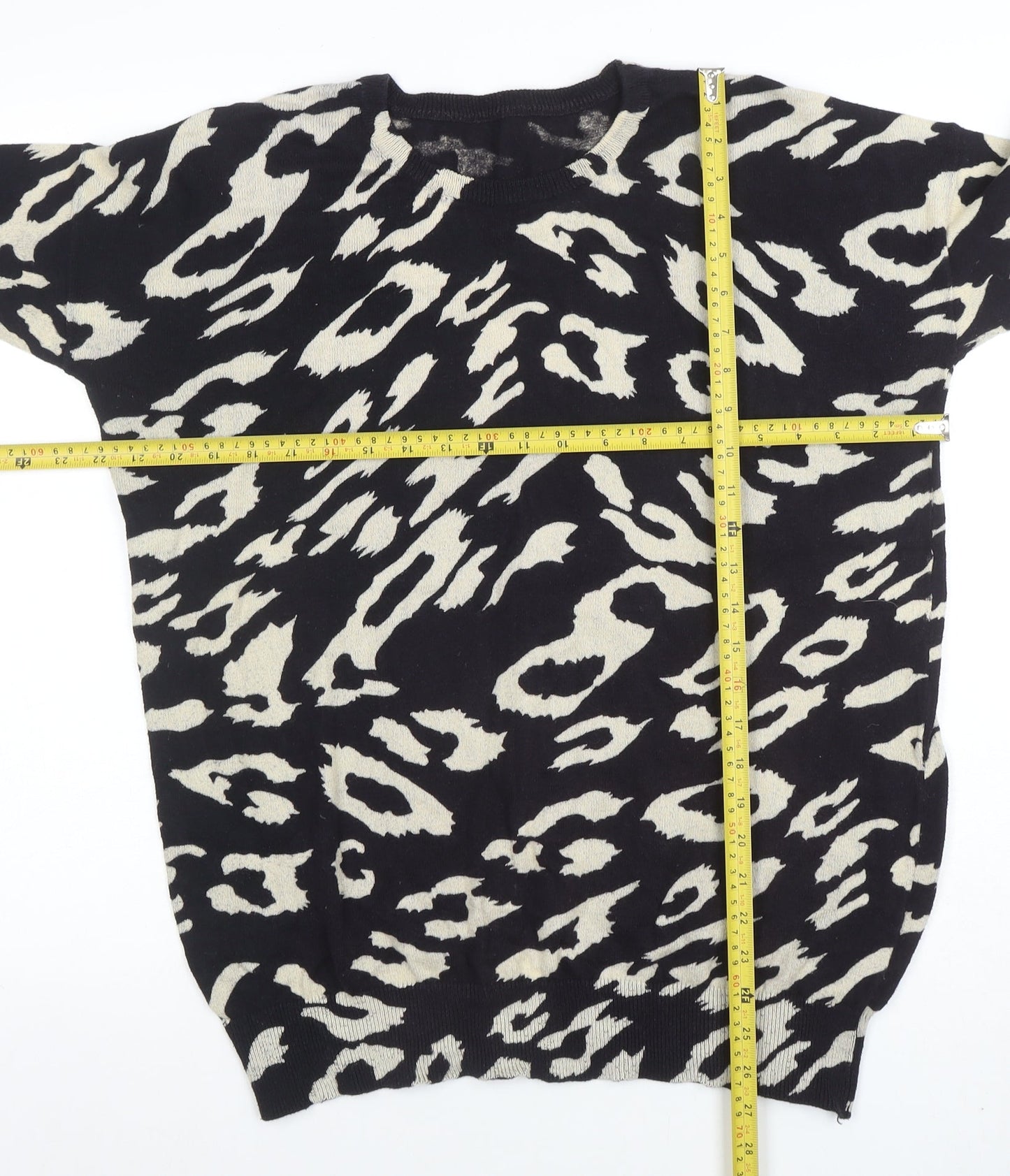 Wallis Women's Black Animal Print Cotton Jumper Size S