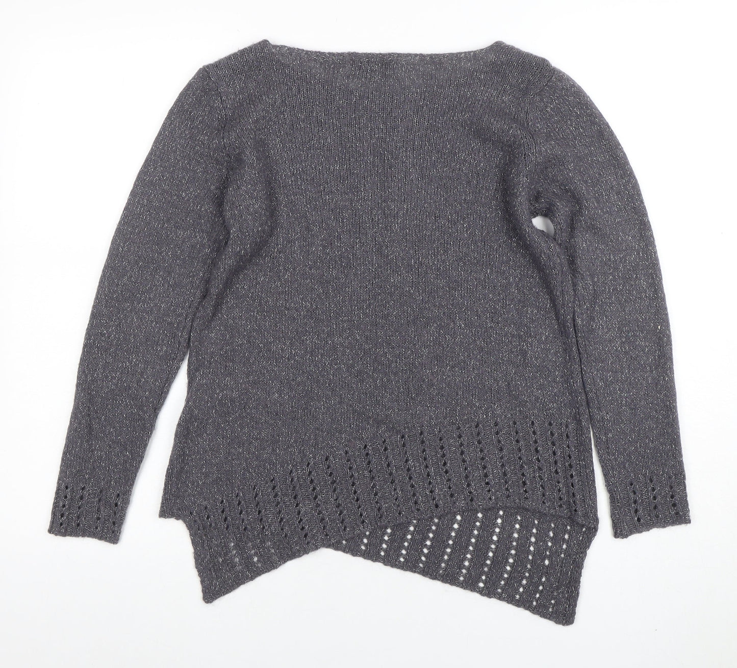 Per Una Women’s Grey Metallic Knit Long Sleeve Pullover Jumper Size 12