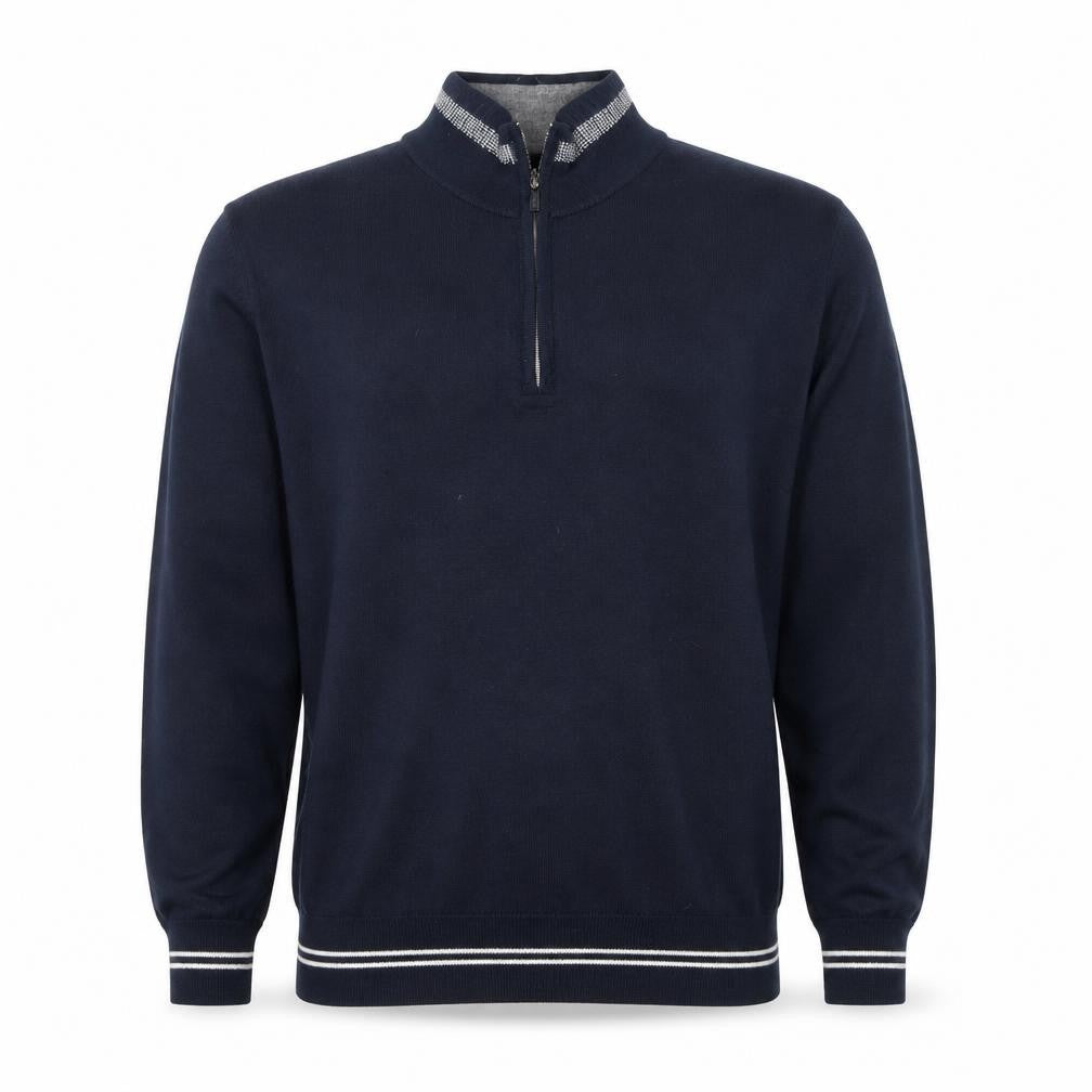 Oscar Jacobson Men’s Blue XL Wool 1/2 Zip High Neck Jumper