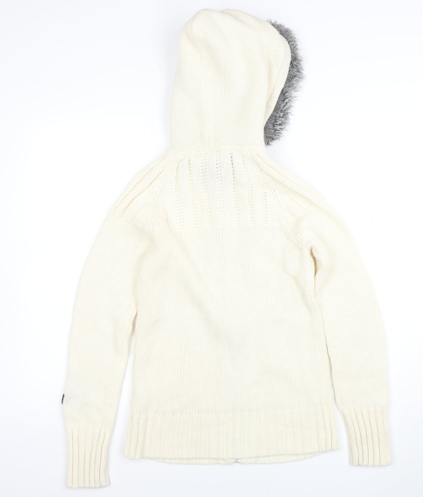 Maui Wowie Women’s Ivory Hooded Full Zip Knit Jumper Size 10
