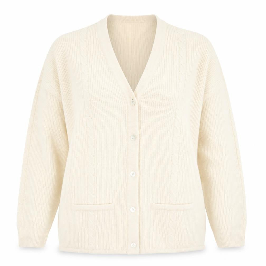 Pringle Womens Ivory Pure Wool V-Neck Cardigan Size L