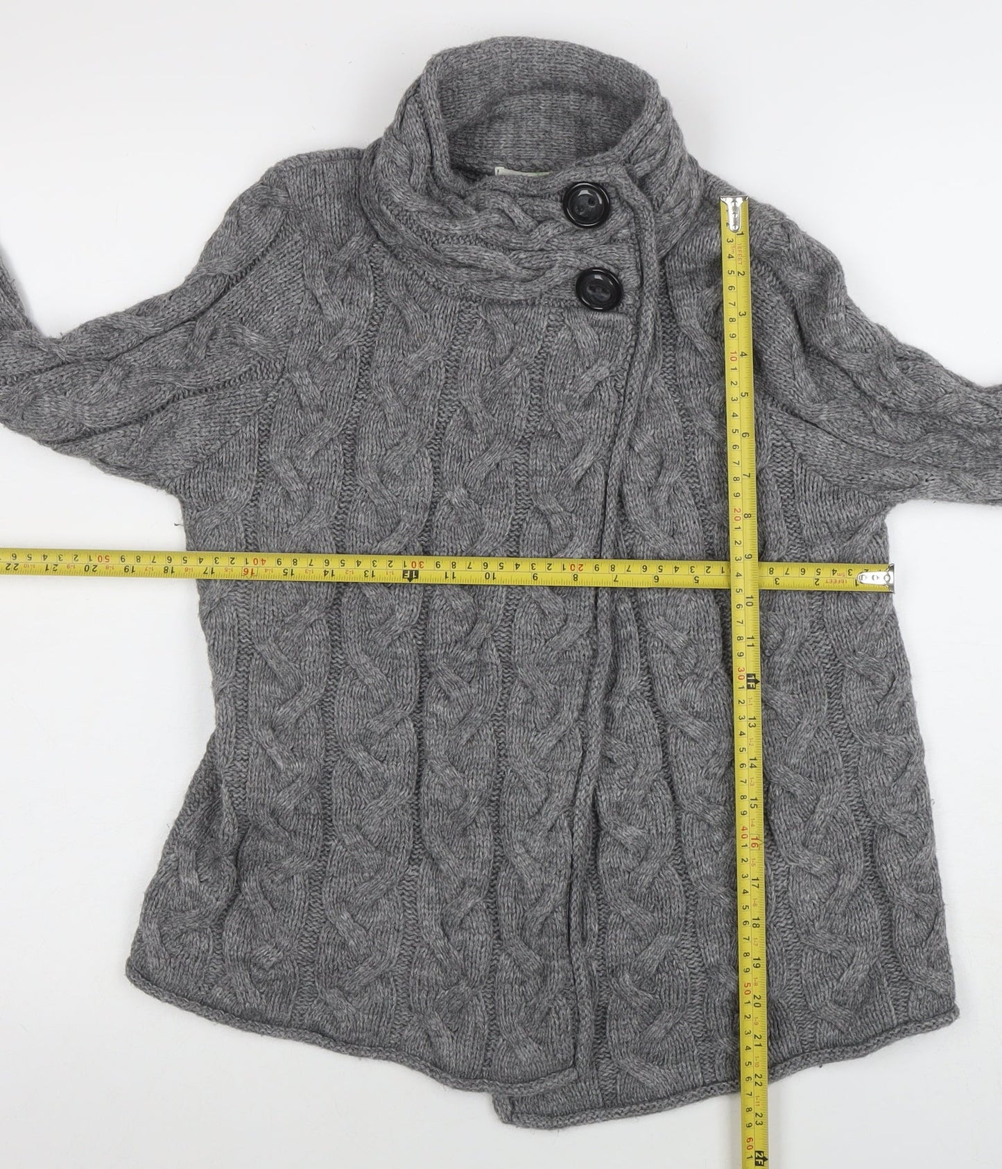 Marks and Spencer Womens Grey Cable-Knit High Neck Wool Cardigan Size 10