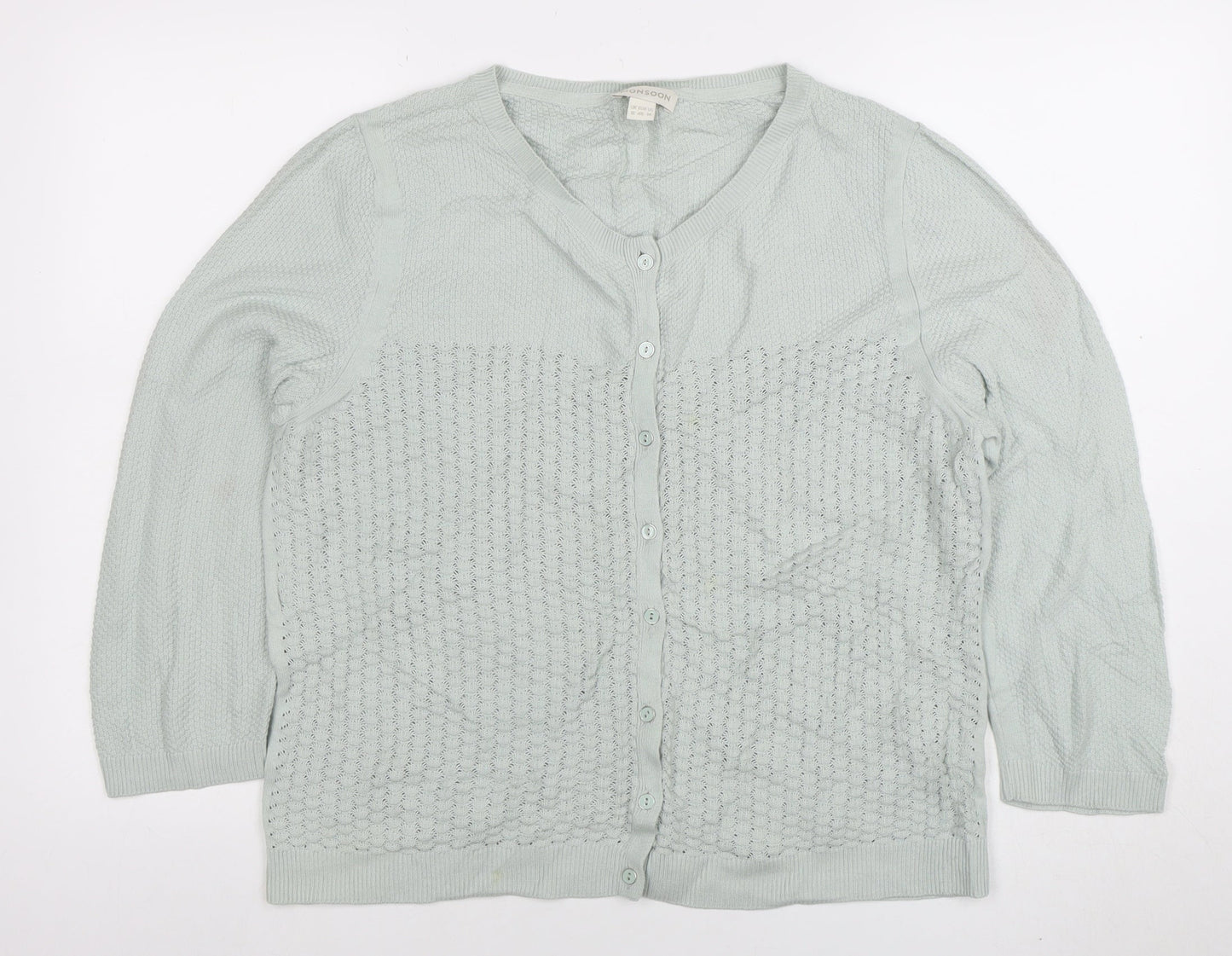 Monsoon Women's Ivory Cotton Knit Button Cardigan Size 14