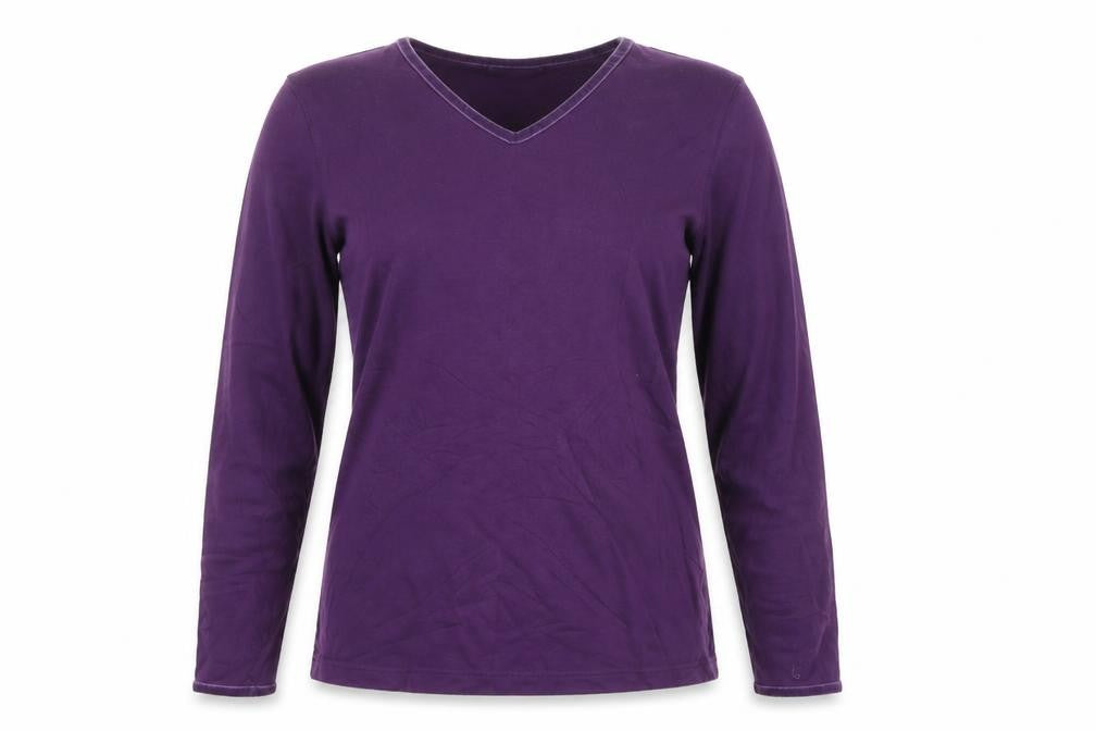 Hawkstead Women's Purple V-Neck Long Sleeve Cotton T-Shirt Size 12