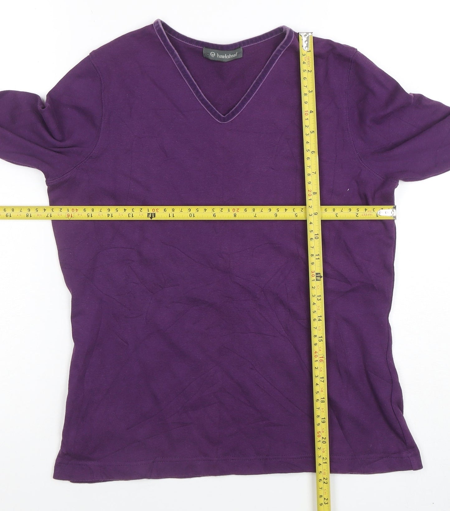 Hawkstead Women's Purple V-Neck Long Sleeve Cotton T-Shirt Size 12
