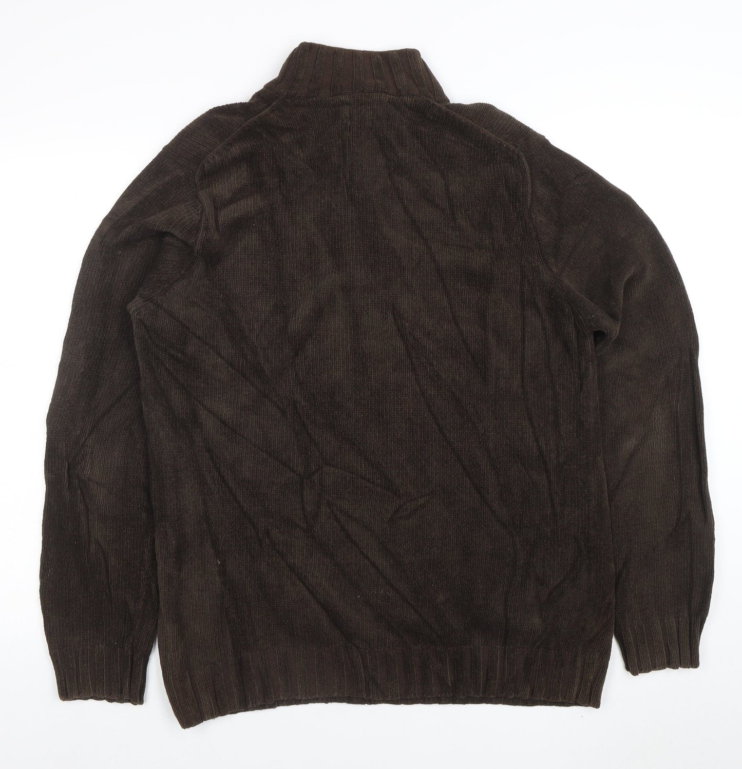 Howick Mens Brown Cotton 1/4 Zip High Neck Jumper Size M