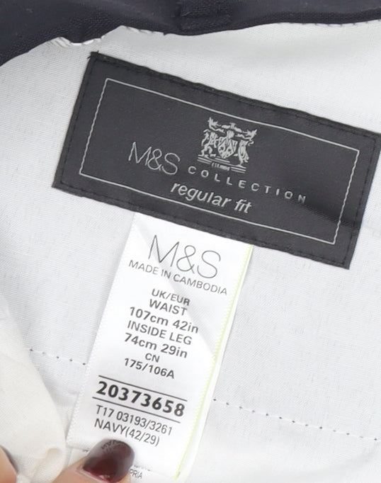 Marks and Spencer Men's Blue Regular Fit Formal Trousers 42W 29L