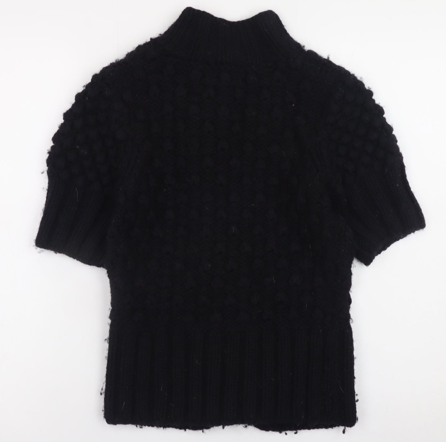 Ted Baker Women Black Wool Short Sleeve Mock Neck Jumper Size 10