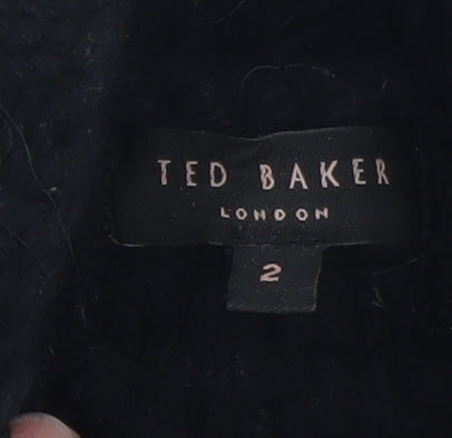 Ted Baker Women Black Wool Short Sleeve Mock Neck Jumper Size 10