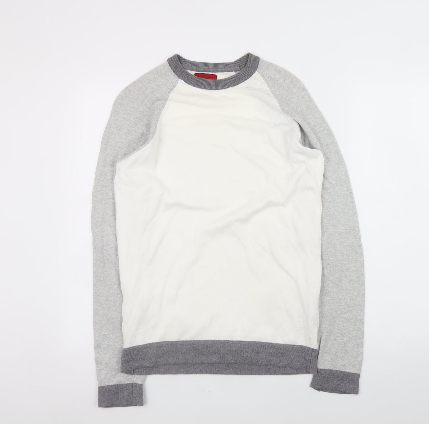 Zara Man Men's Grey Cotton Crew Neck Long Sleeve Pullover Jumper Size S