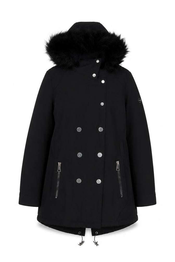 Andrew Marc Women's Black Faux Fur Hooded Parka Coat Size M