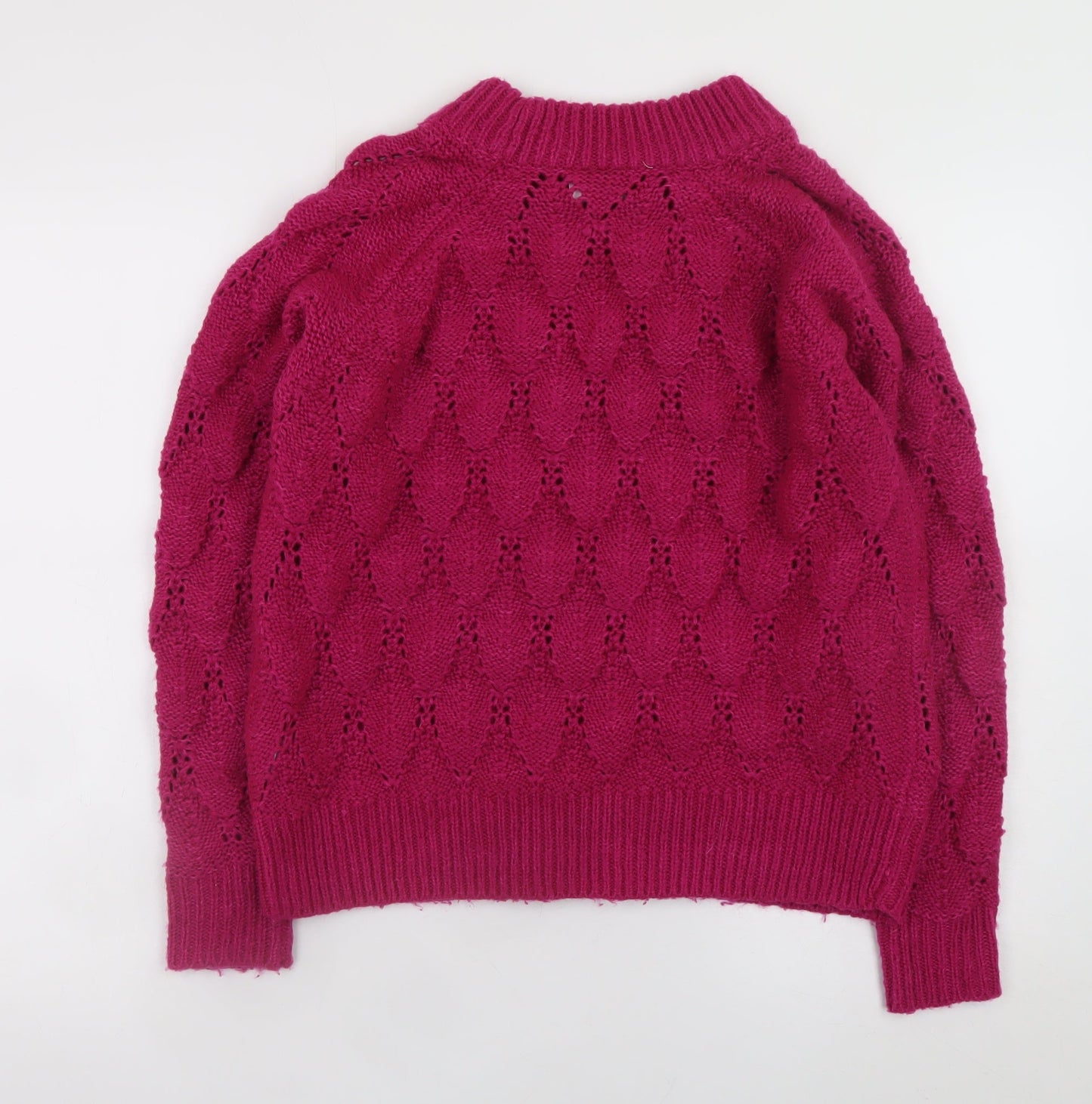 Vila Women's Pink Cable-Knit Crew Neck Pullover Jumper XS