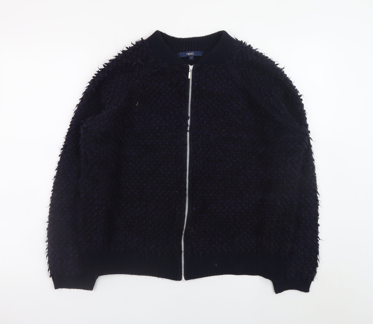 Next Womens Black Full Zip Chunky Knit Jumper UK 14
