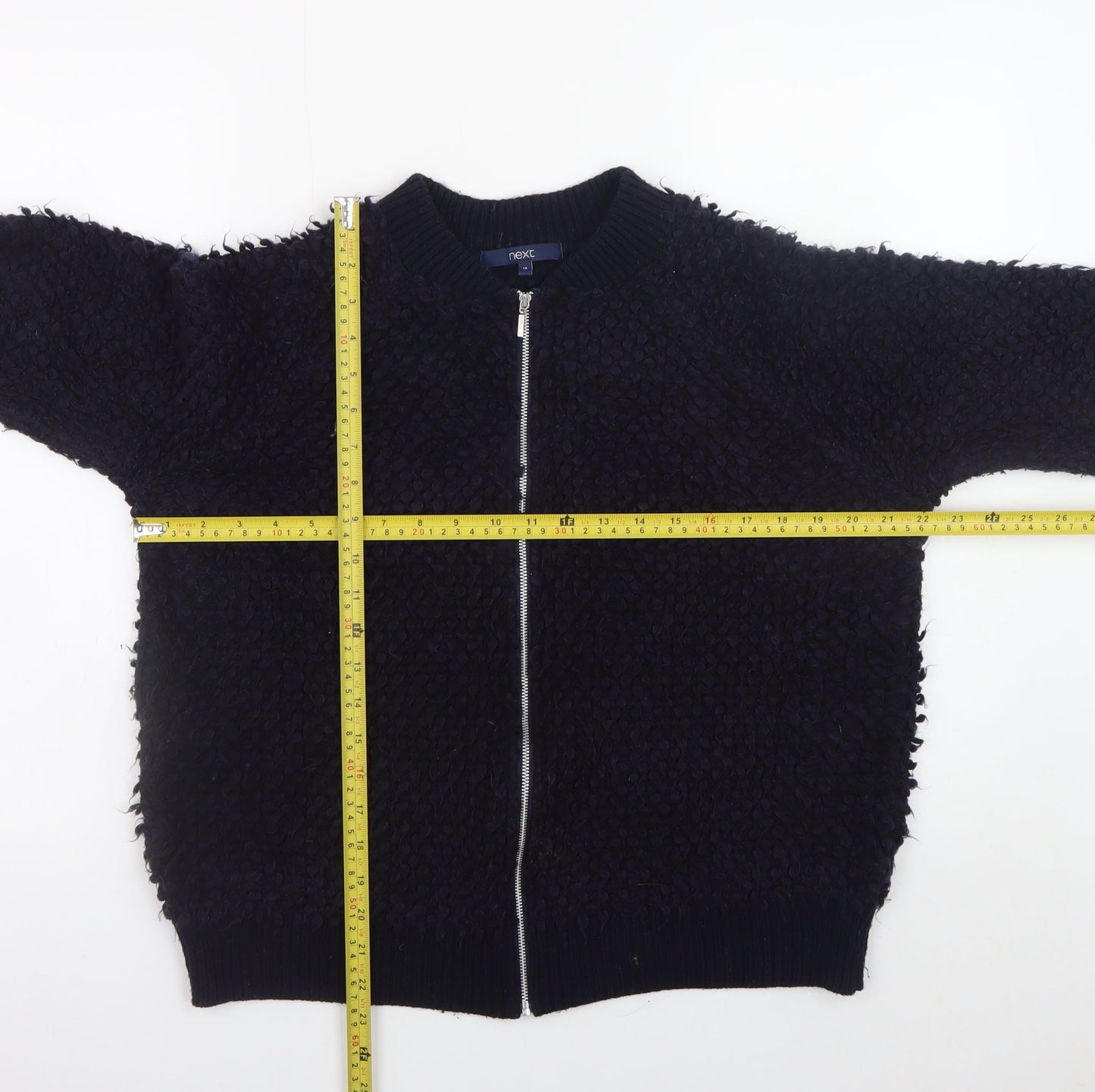 Next Womens Black Full Zip Chunky Knit Jumper UK 14