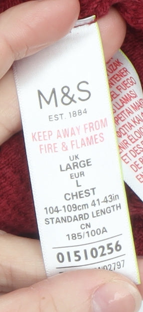 Marks and Spencer Men's Red Cotton Acrylic Crew Neck Jumper L