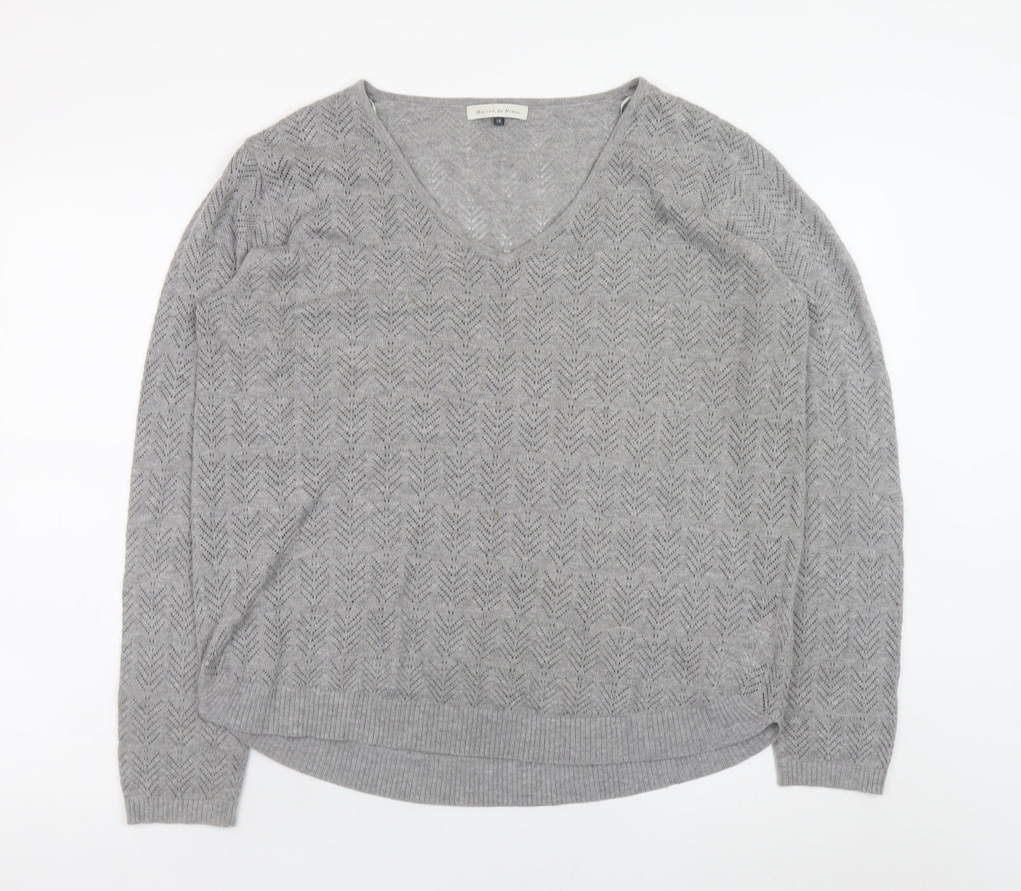 Maison de Nimes Women’s Grey V-Neck Knit Jumper Size 16