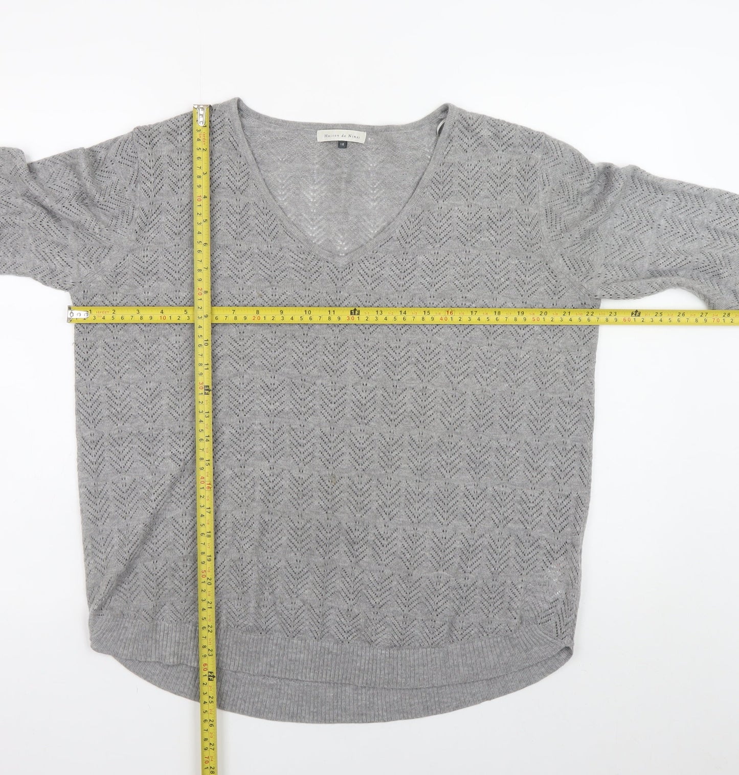 Maison de Nimes Women’s Grey V-Neck Knit Jumper Size 16