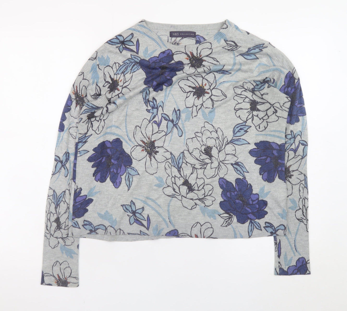 Marks and Spencer Women’s Grey Floral Crew Neck Jumper Size 12