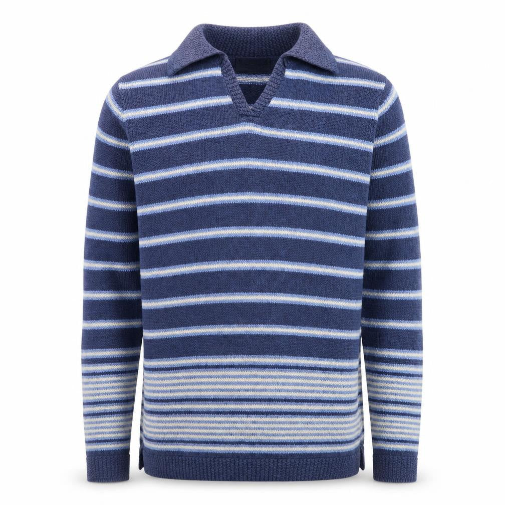 Jumper Men's Blue Striped Cotton V-Neck Pullover Size S