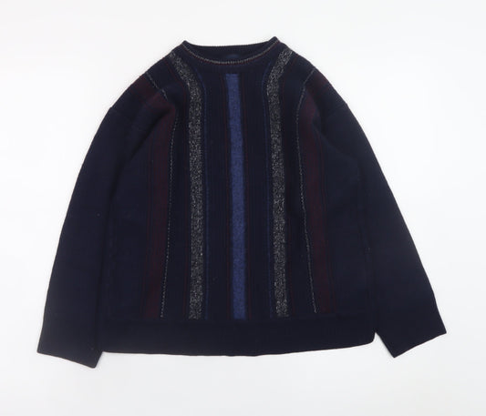 Gabicci Boys Navy Striped Pullover Jumper XL Merino Wool Acrylic Blend