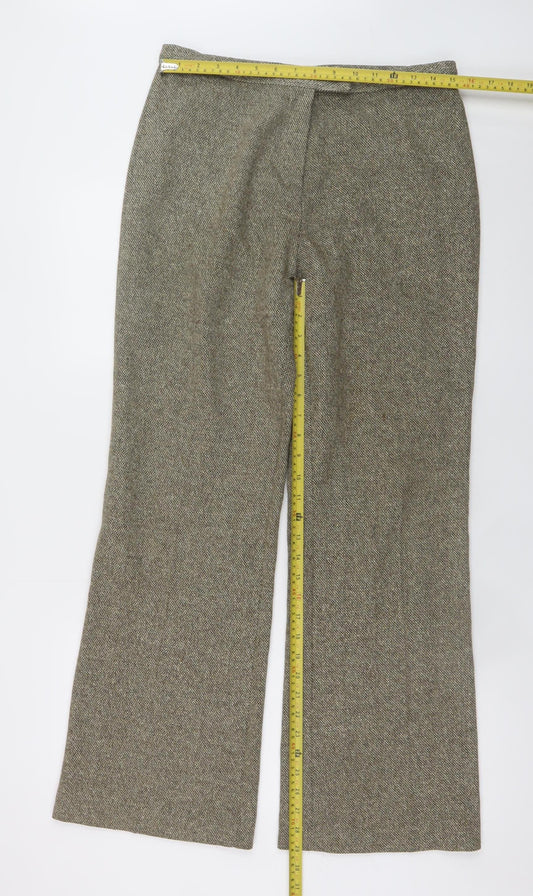 Marks and Spencer Women Brown Herringbone Wool Trousers UK 14