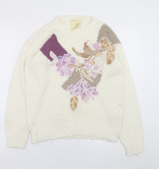 Fashion Classics Women's Ivory Floral Knit Pullover Jumper M