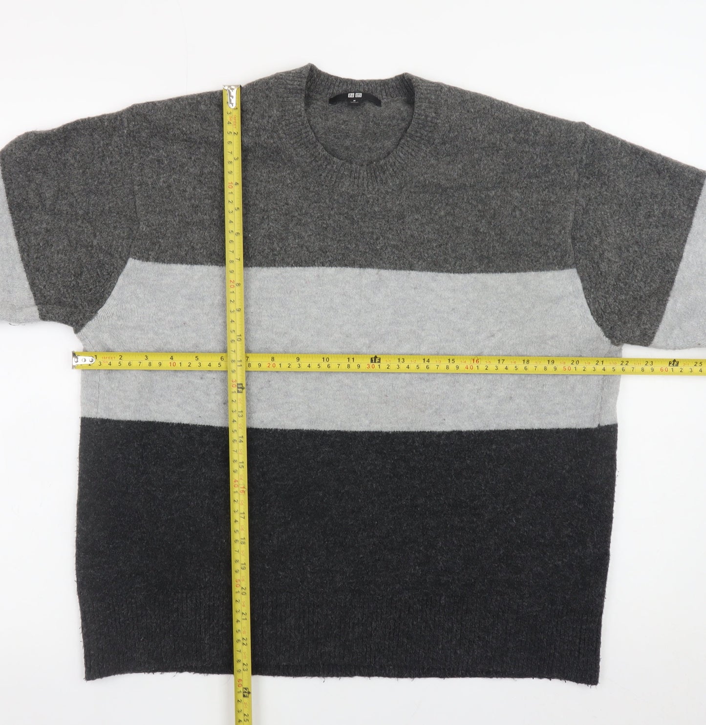 UNIQLO Womens Grey Striped Crew Neck Wool Blend Jumper Size M