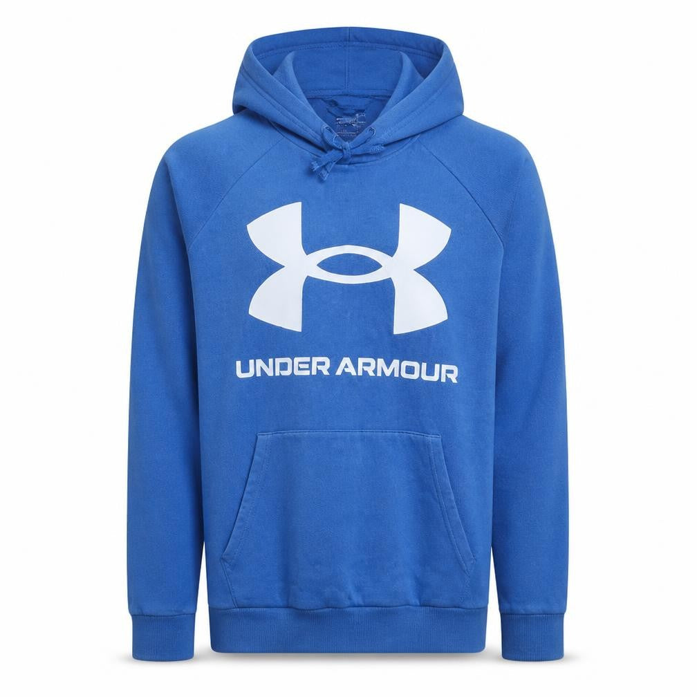 Under Armour Mens Blue Pullover Hoodie L Logo Fleece Sportswear