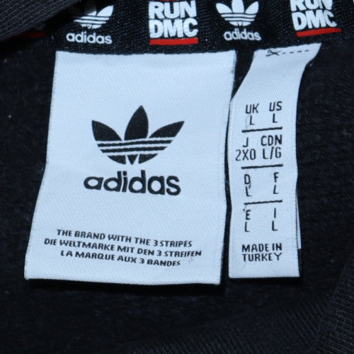 adidas Mens Black Hoodie L Pullover Hooded Fleece Hollis Crew Sweatshirt
