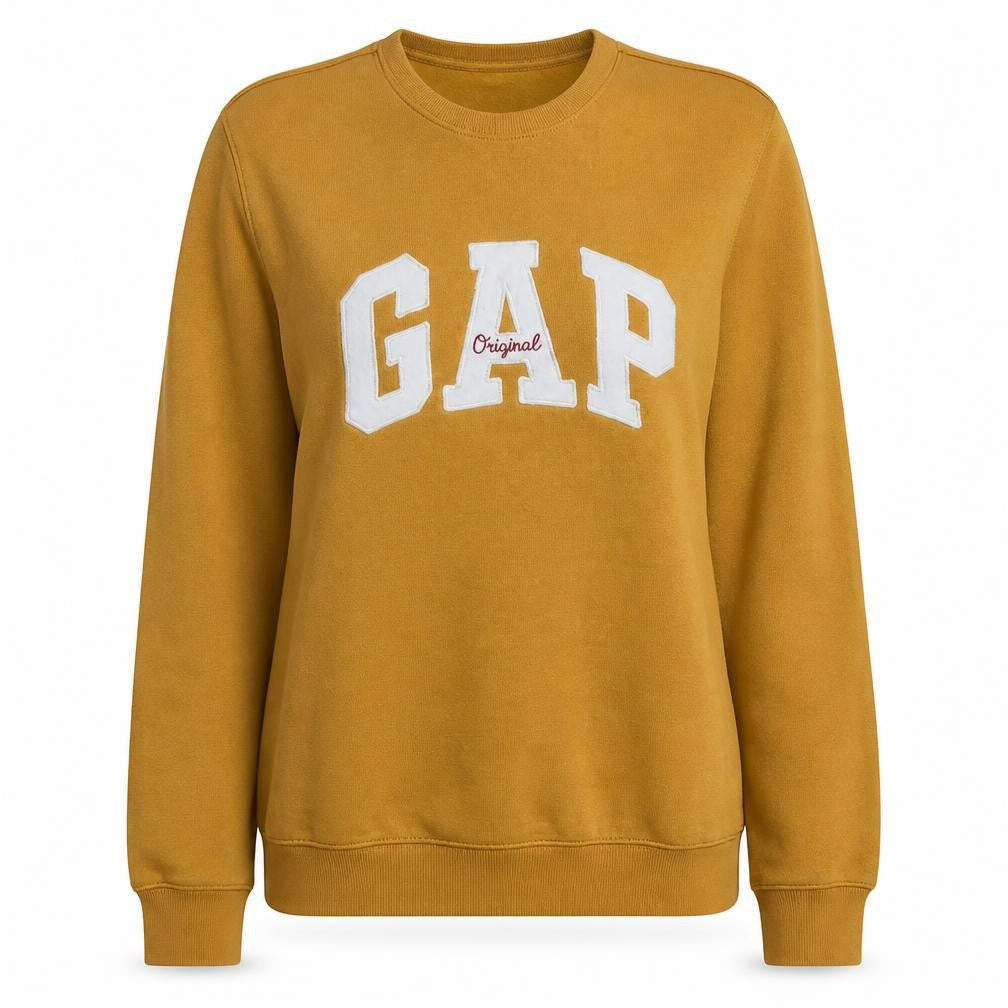 Gap Women Mustard Yellow Pullover Sweatshirt L Crew Neck Cotton Blend