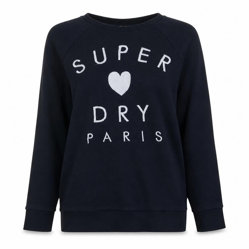 Superdry Women Navy Blue Paris Logo Pullover Sweatshirt Size M