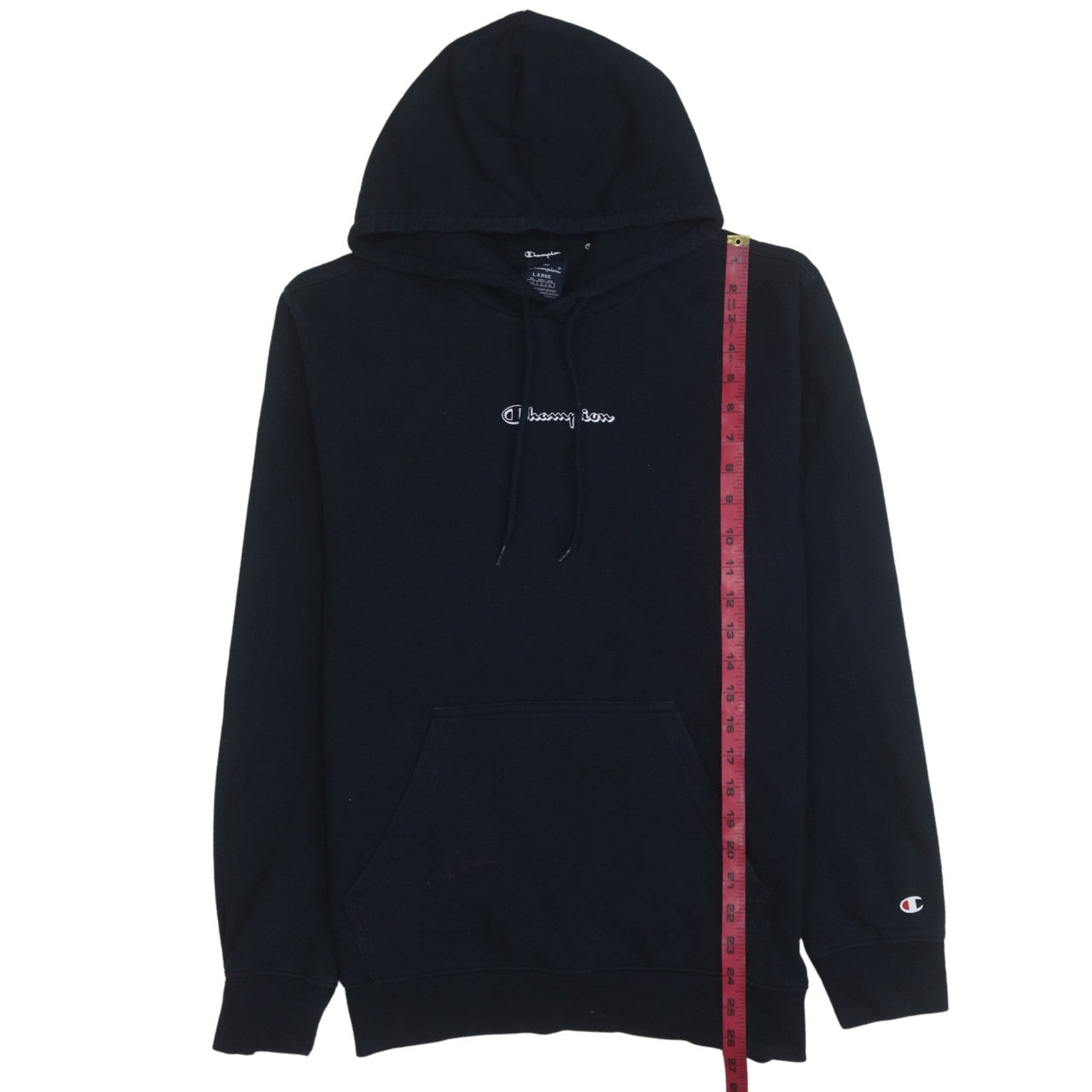 Champion Men's Black Pullover Hoodie Large Logo Fleece Sweatshirt