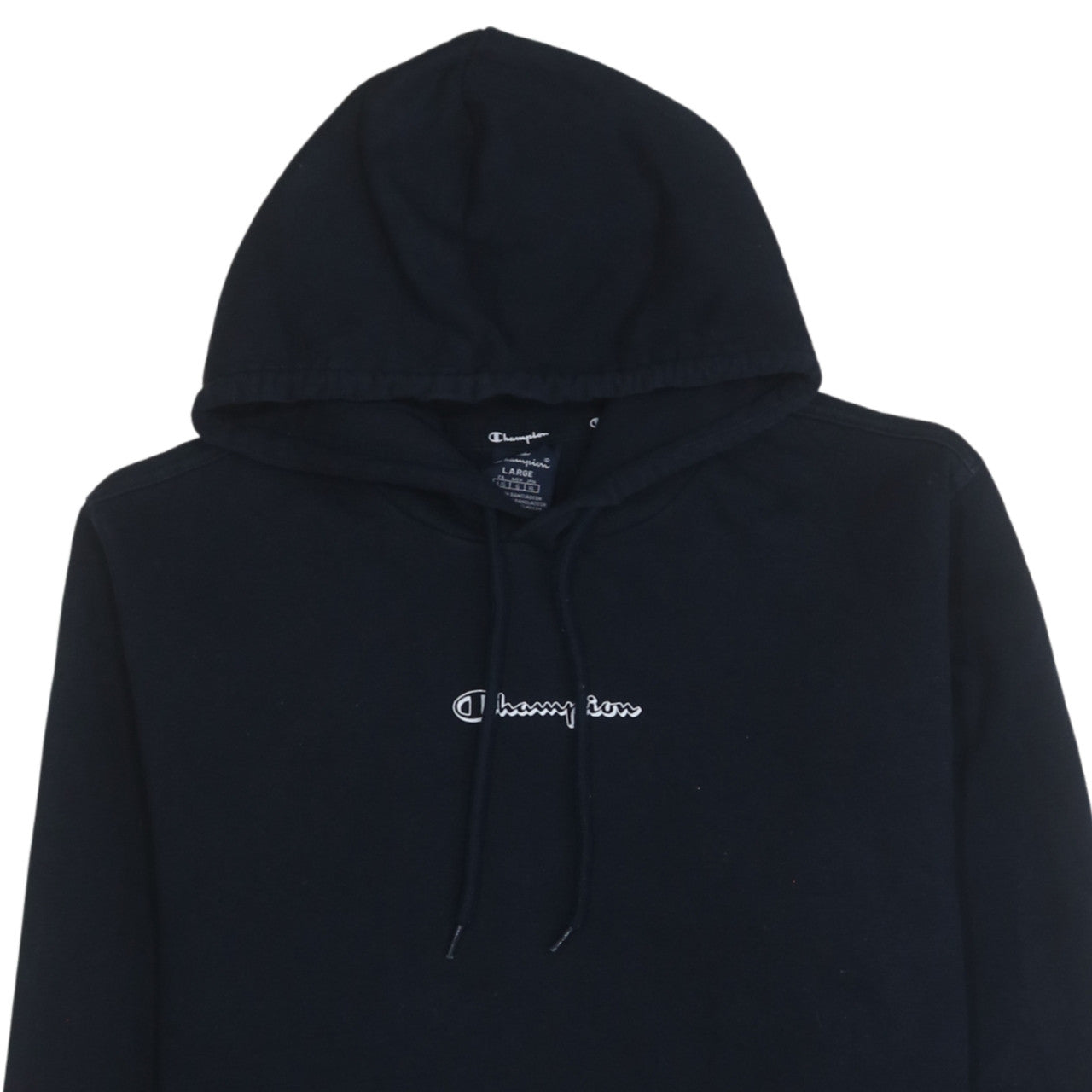 Champion Men's Black Pullover Hoodie Large Logo Fleece Sweatshirt
