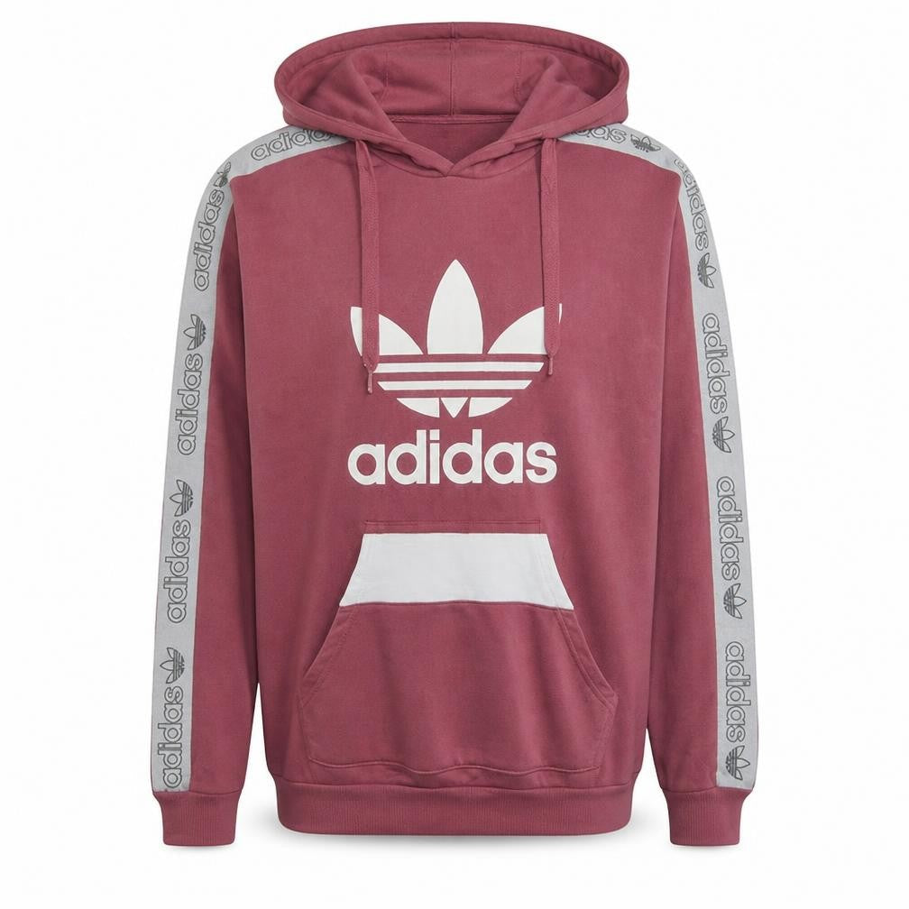 Front view of Adidas women’s pink hooded pullover sweatshirt uk 10 logo design