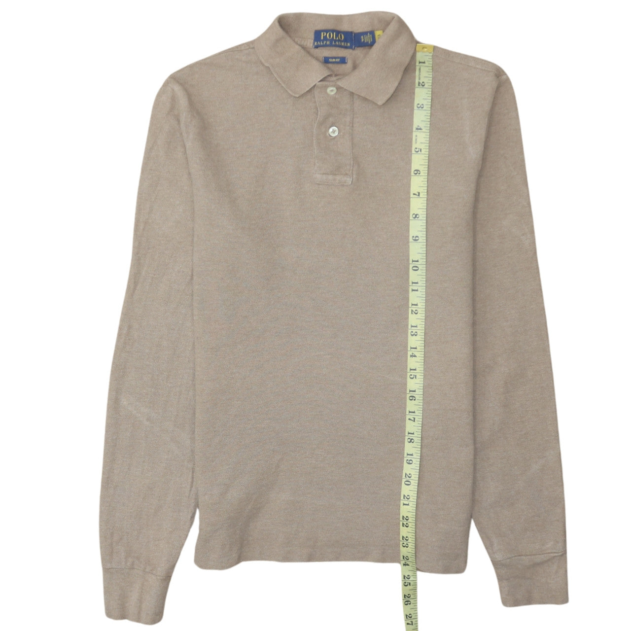 Ralph Lauren Men’s Beige Long Sleeve Slim Fit Cotton Polo Shirt Size S