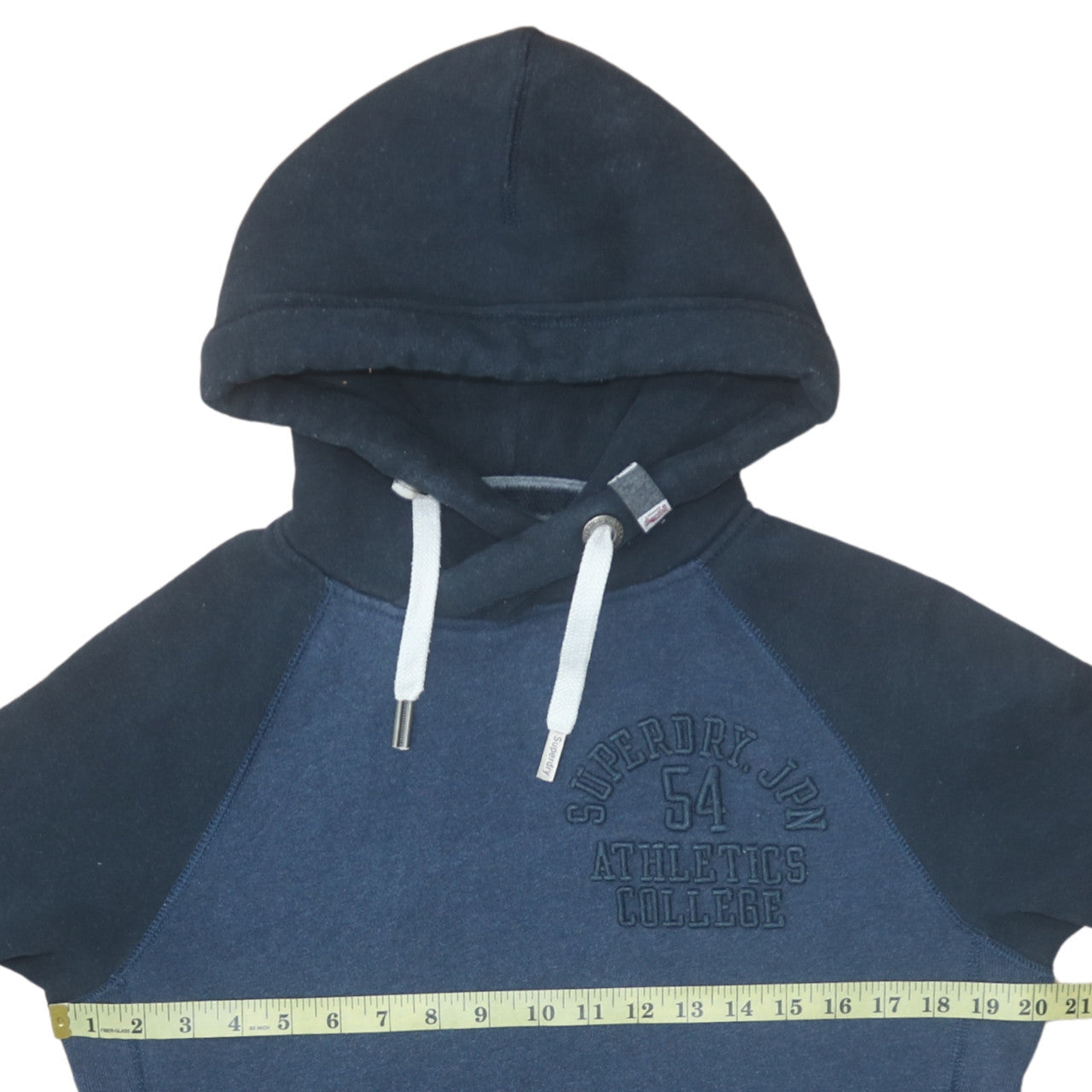 Superdry Men's Blue Pullover Hoodie Size M College Logo Fleece