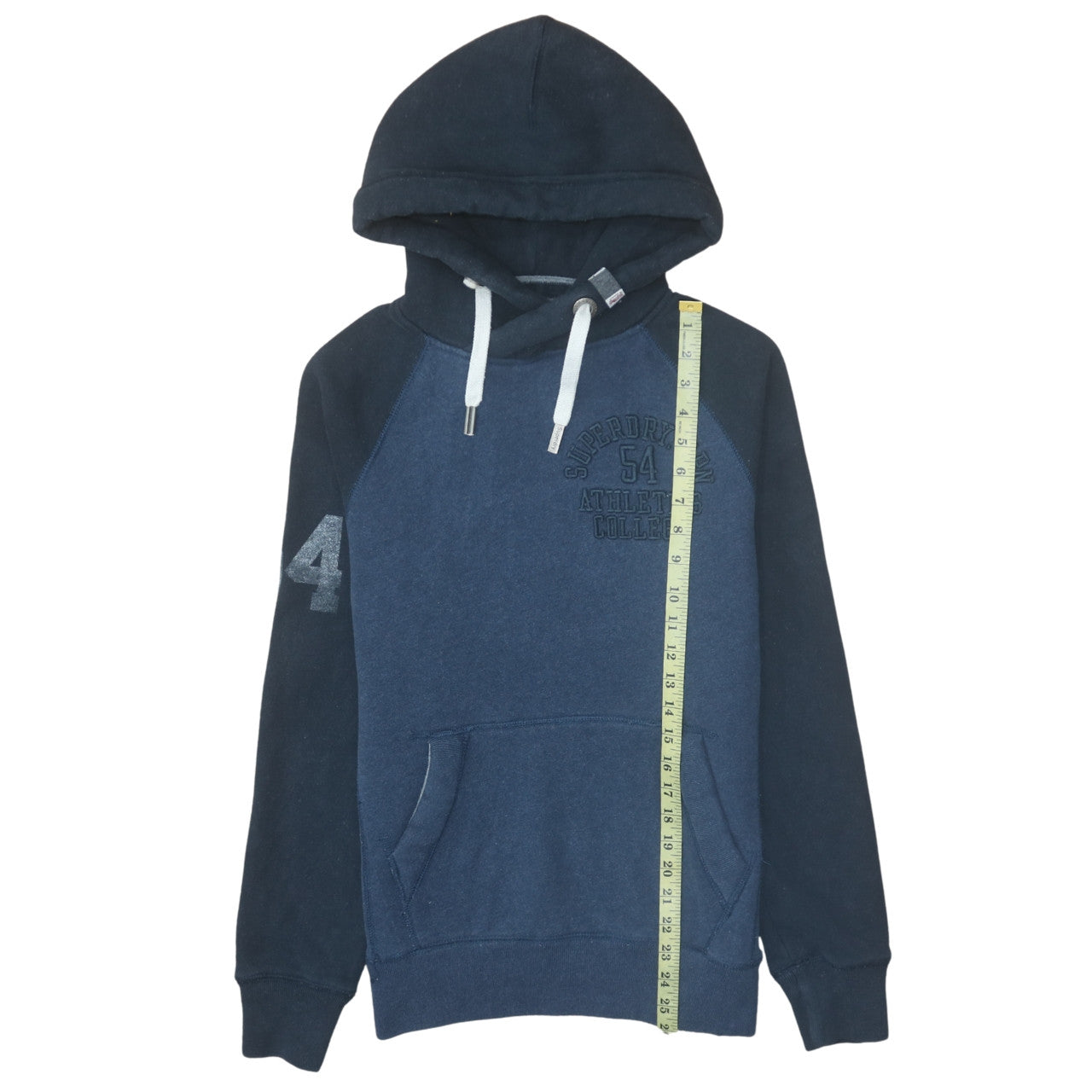Superdry Men's Blue Pullover Hoodie Size M College Logo Fleece