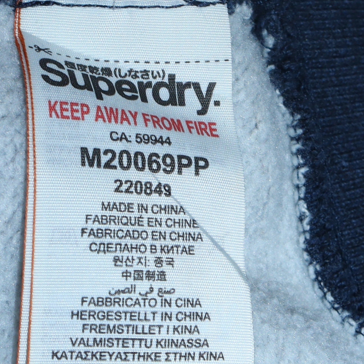 Superdry Men's Blue Pullover Hoodie Size M College Logo Fleece